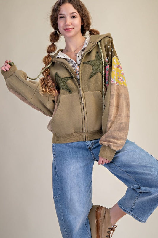 Easel Star Patch Front Washed Terrie Hoodie
