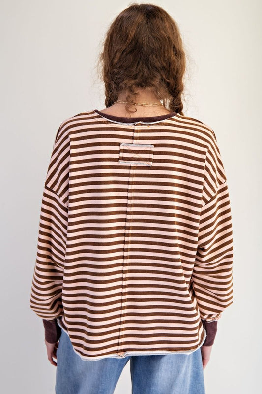Easel Striped Washed Terry Pullover