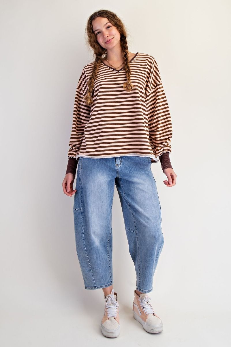 Easel Striped Washed Terry Pullover