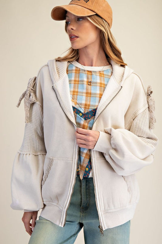 Easel Washed Terry Knit Zip Up Hoodie Jacket