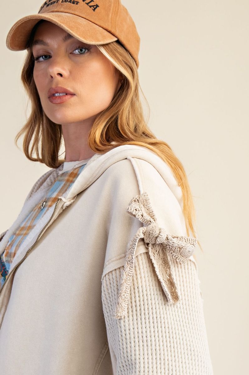Easel Washed Terry Knit Zip Up Hoodie Jacket