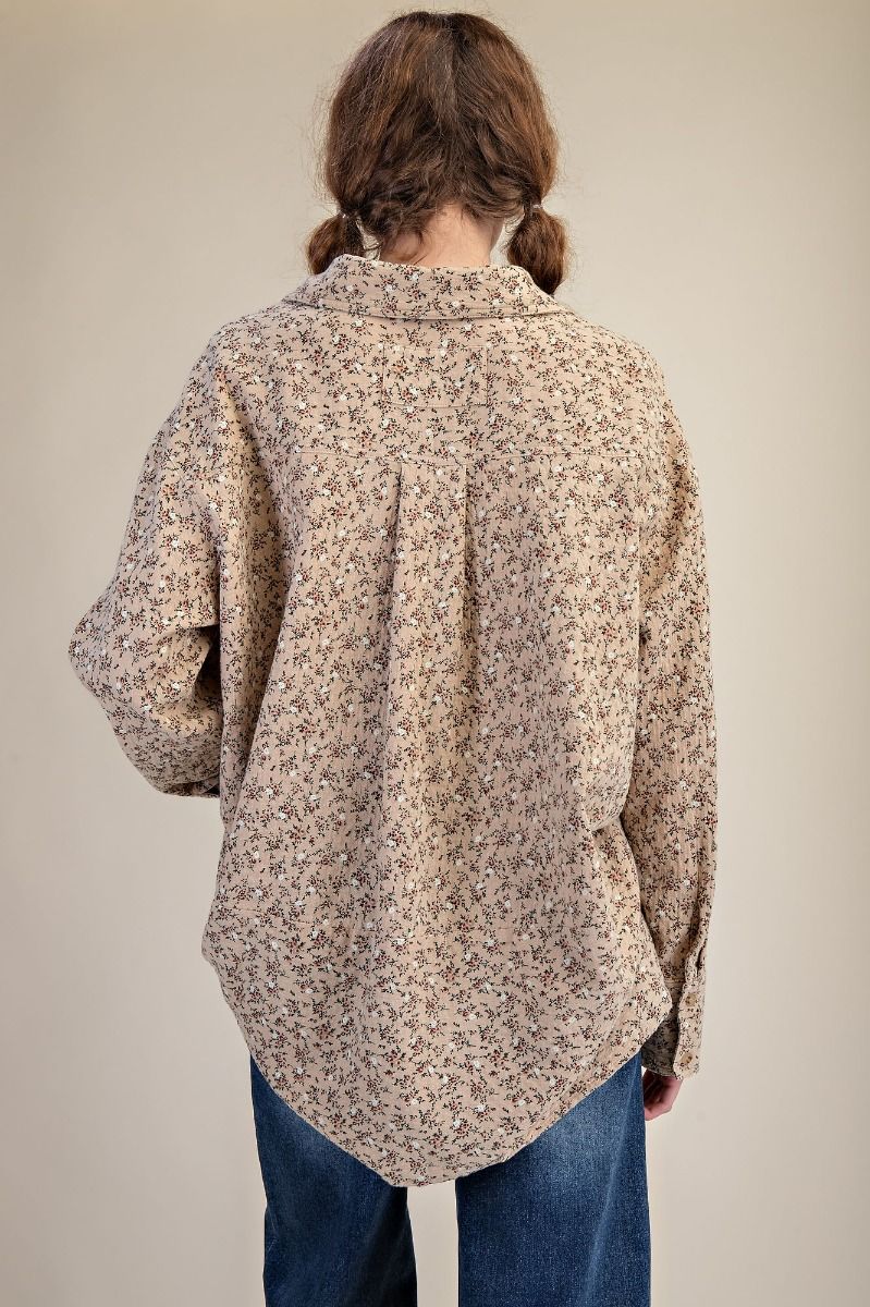 Easel Floral Printed Washed Gauze Shirt
