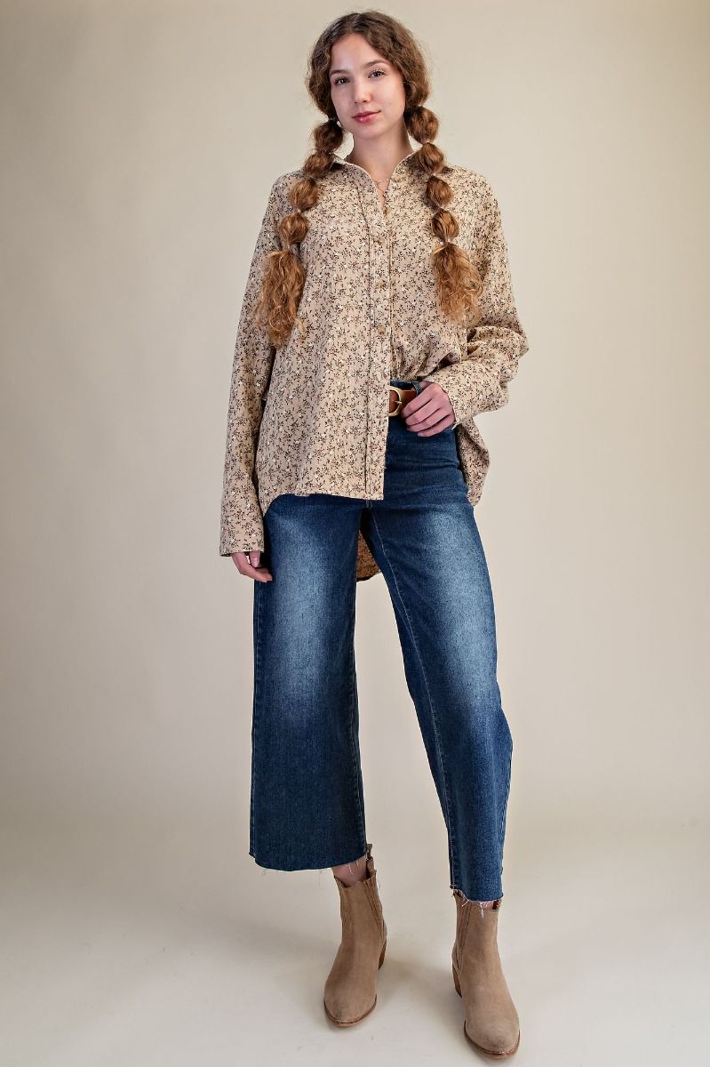 Easel Floral Printed Washed Gauze Shirt