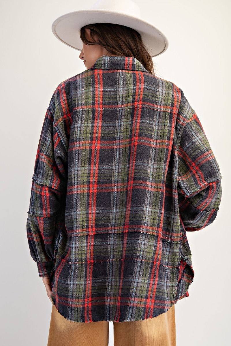Easel Washed Plaid Shirt Tunic