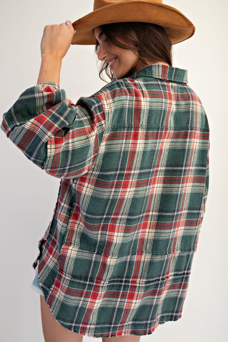 Easel Washed Plaid Shirt Tunic