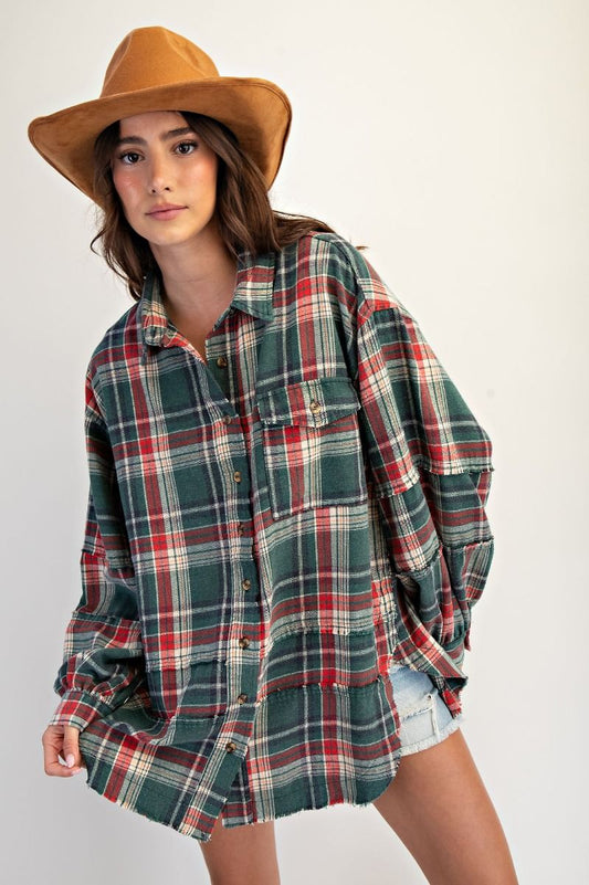 Easel Washed Plaid Shirt Tunic