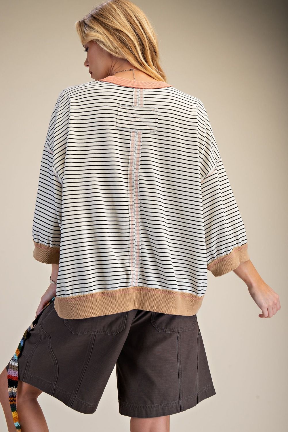 Easel Stripe Washed Terry Pullover