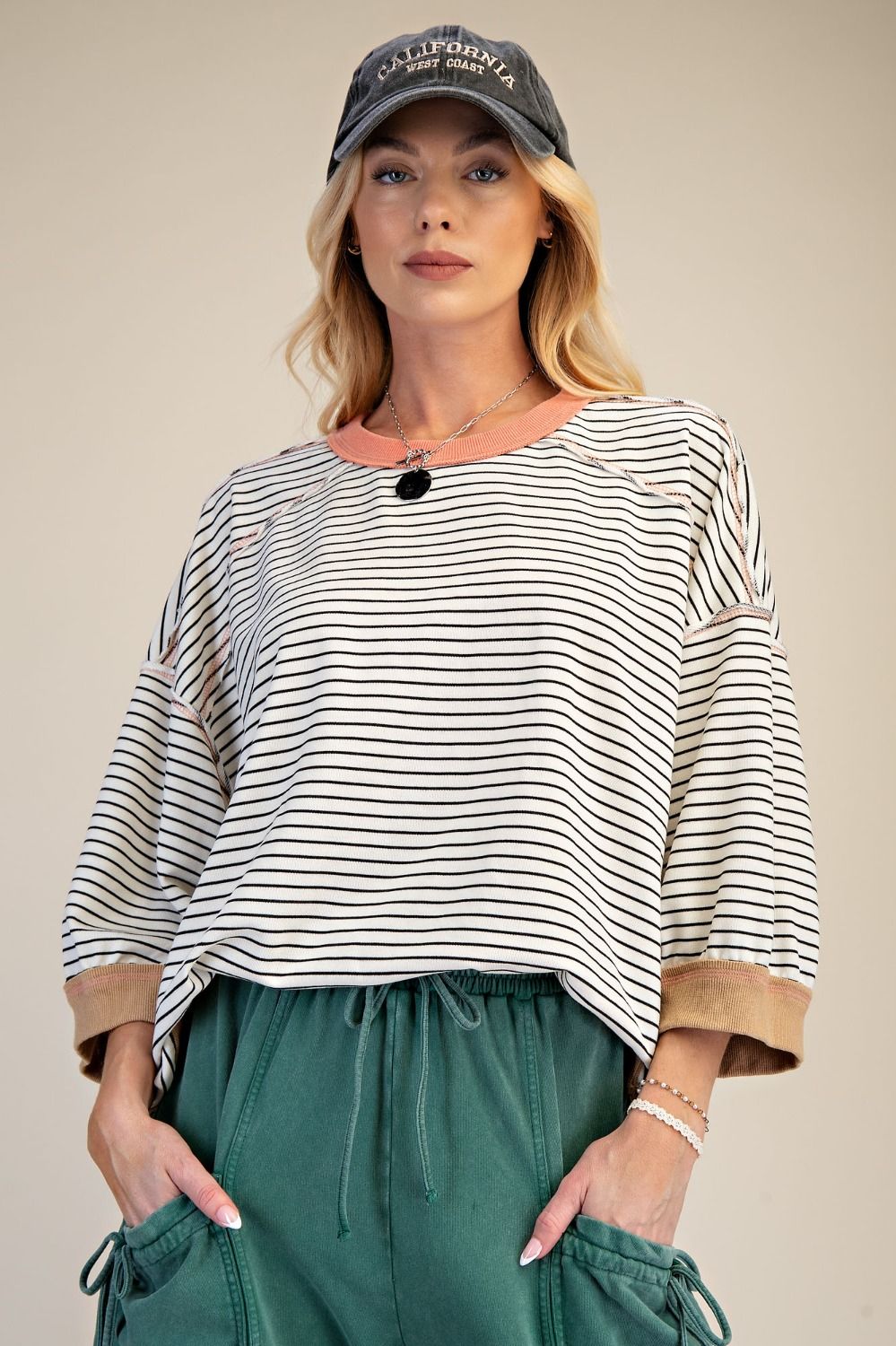 Easel Stripe Washed Terry Pullover