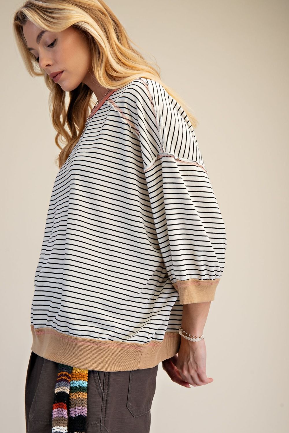 Easel Stripe Washed Terry Pullover