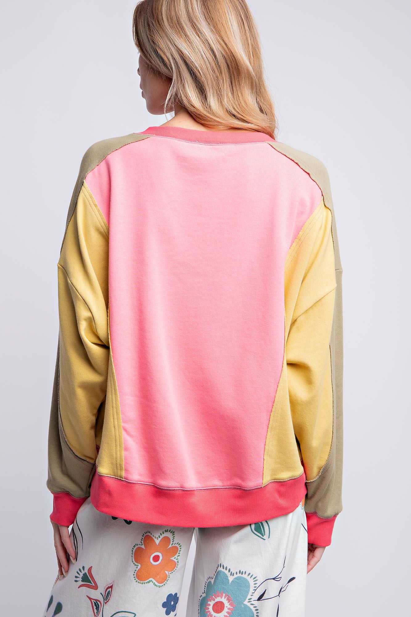 Easel Color Block Terry Knit Pull Over