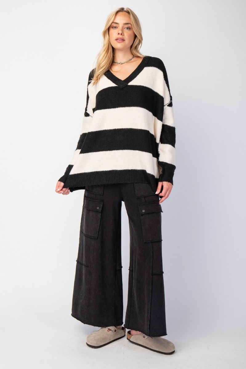 Easel Rugby Stripe Pattern Knit Sweater