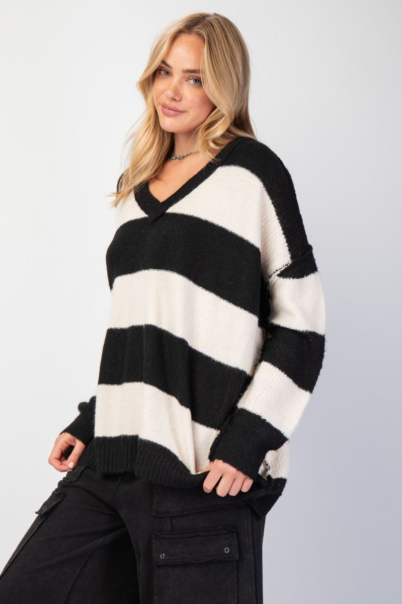 Easel Rugby Stripe Pattern Knit Sweater