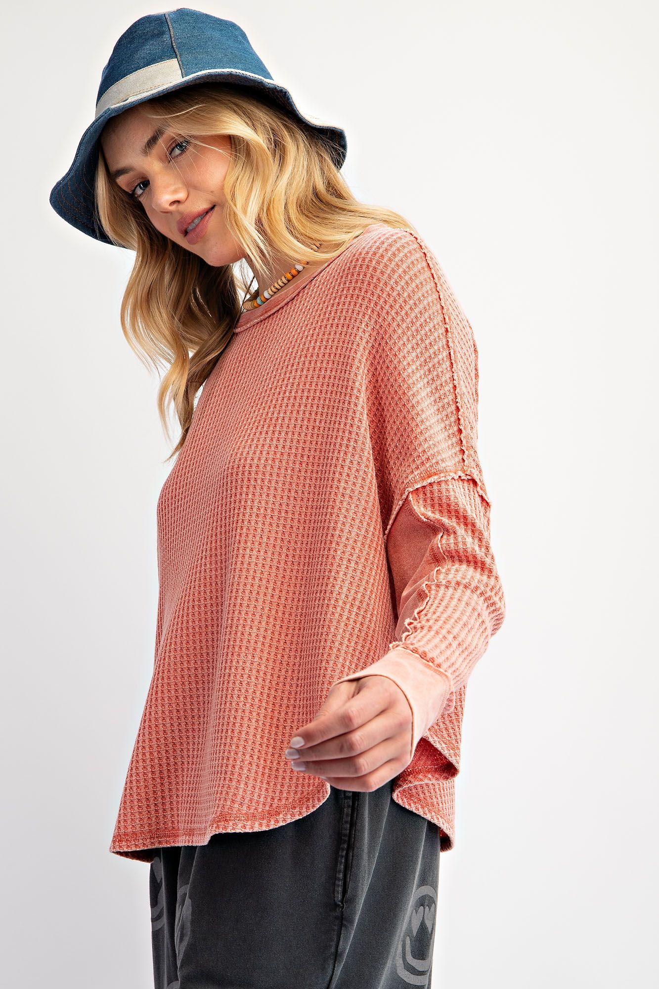 Easel Thermal Mineral Washed Knit Top