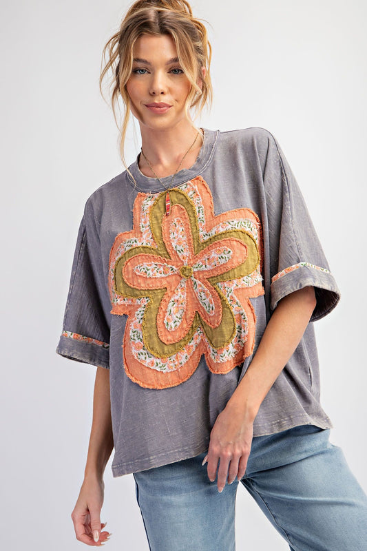 Easel Flower Patch Washed Cotton Slub Top