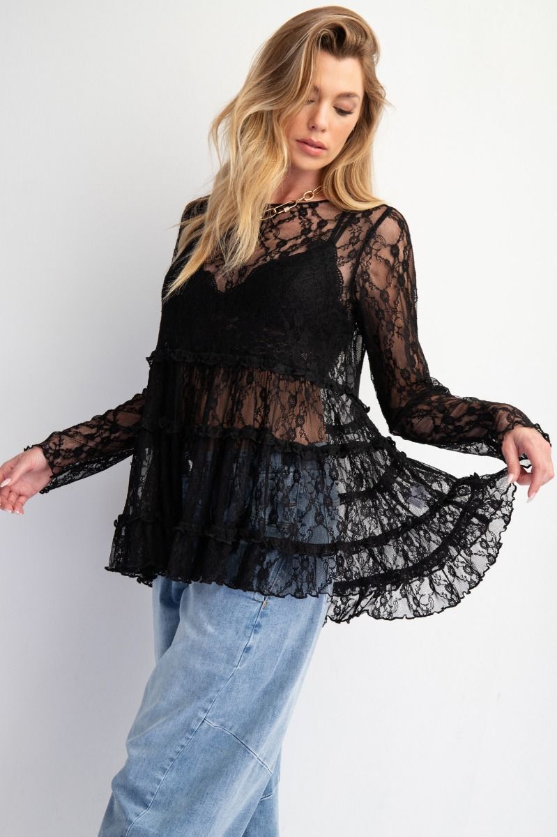 Easel All Over Lace Ruffle Tunic