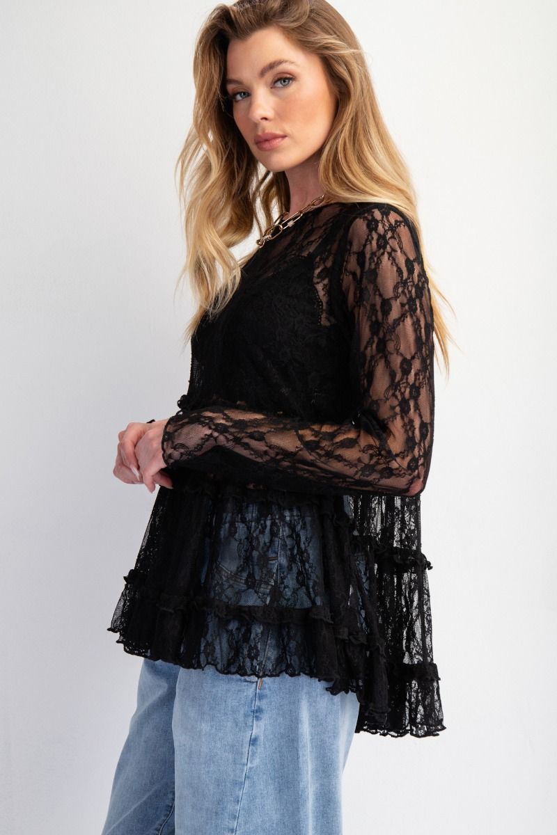 Easel All Over Lace Ruffle Tunic