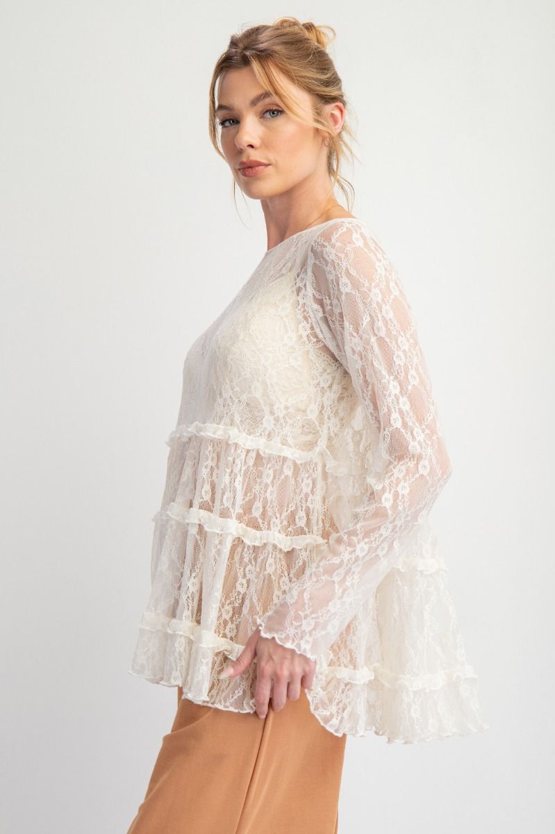 Easel All Over Lace Ruffle Tunic