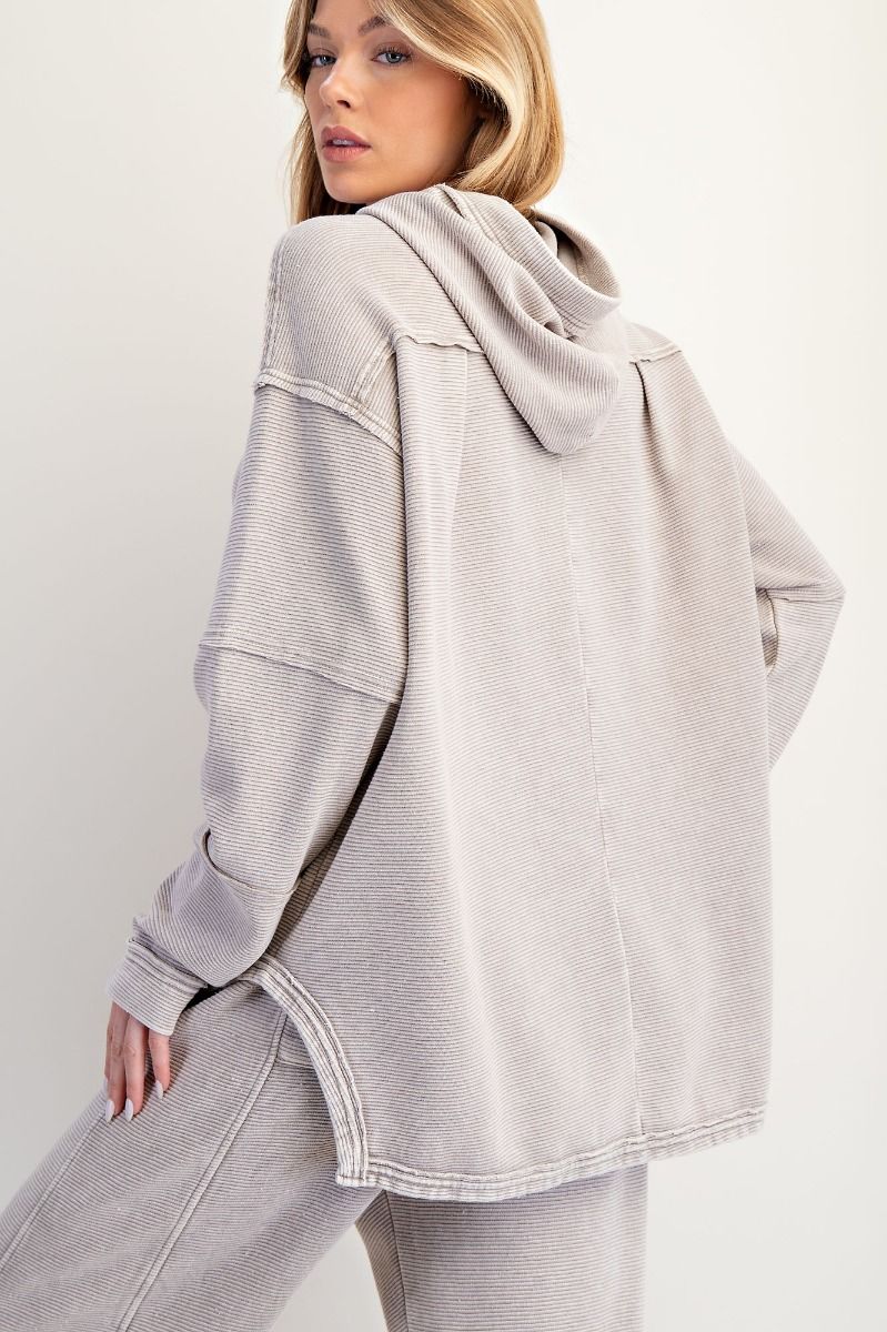 Easel Textured Rib Knit Hoodie Pullover