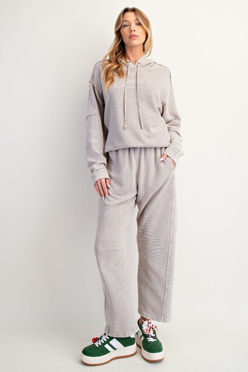 Easel Textured Rib Knit Hoodie Pullover
