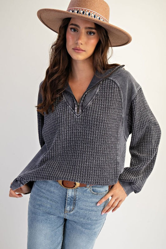Easel Zip Up Washed Thermal Pullover