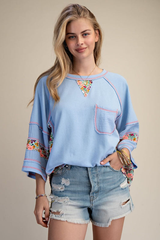 Easel Half Sleeves Print Mix Boxy Top
