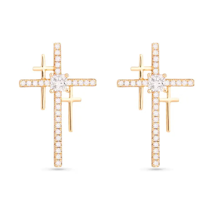 Triple Cross Cz Earrings