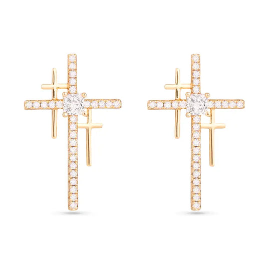 Triple Cross Cz Earrings
