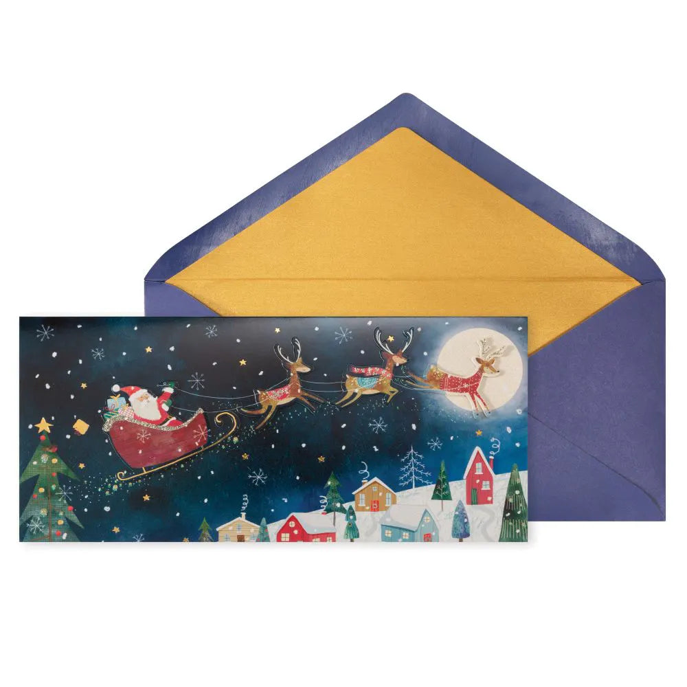 Santa Reindeer Night Sky 8 Count Boxed Christmas Cards