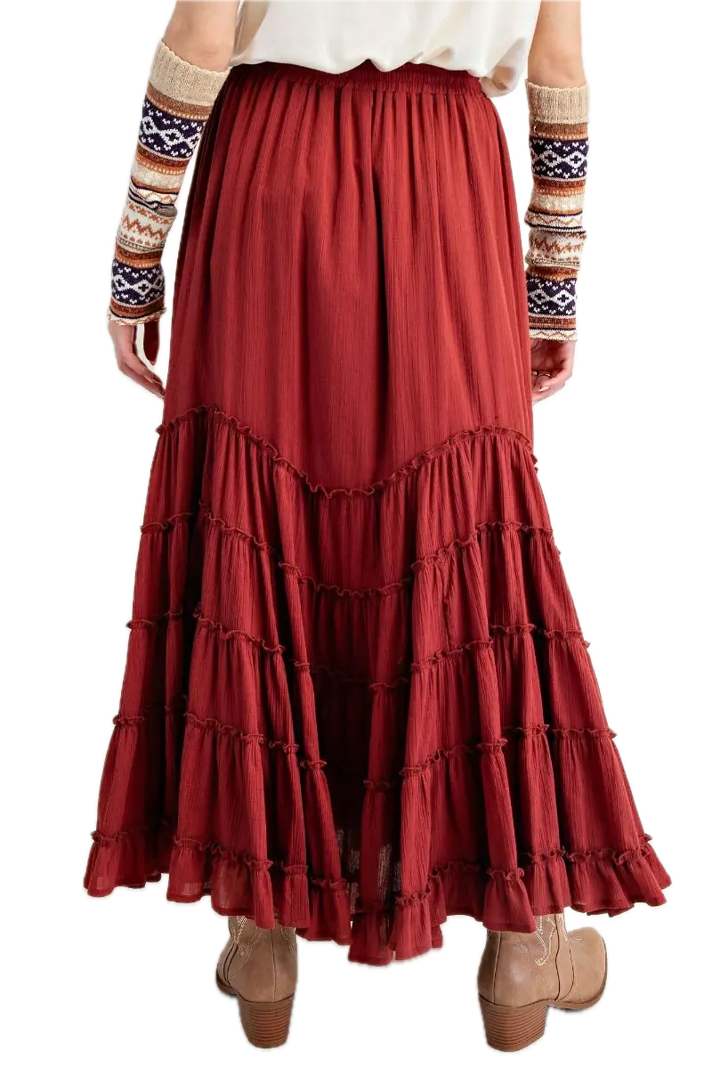 Easel Cotton Gauze Tiered Maxi Skirt