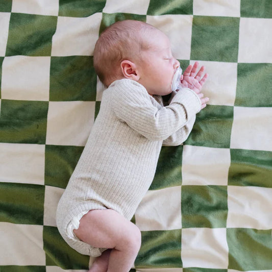 Saranoni Minky Stretch Receiving Blanket - Olive Checkered