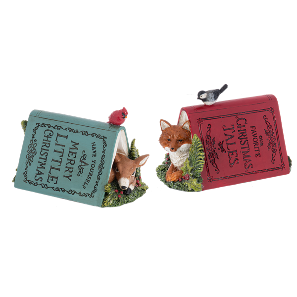 Woodland Animal Under Holiday Book Figurines