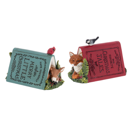 Woodland Animal Under Holiday Book Figurines