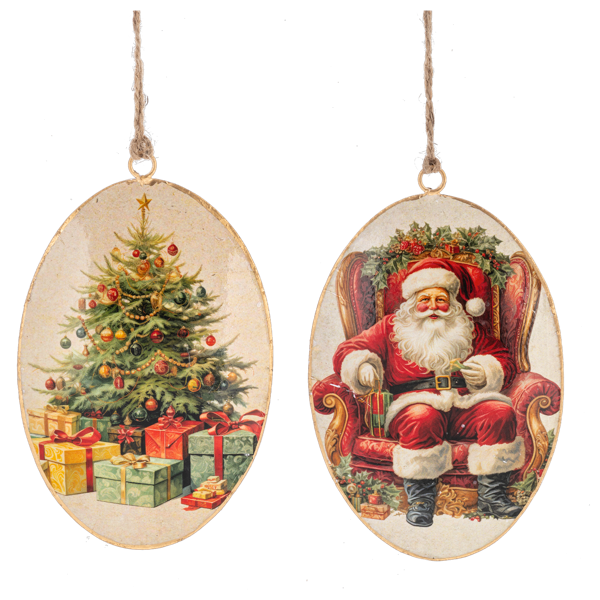 Vintage Santa/Tree Disk Ornaments