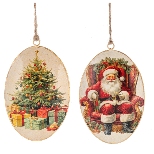 Vintage Santa/Tree Disk Ornaments