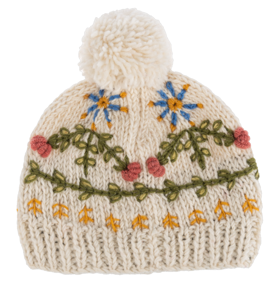 Embroidered Beanie Hats With Pom-Pom