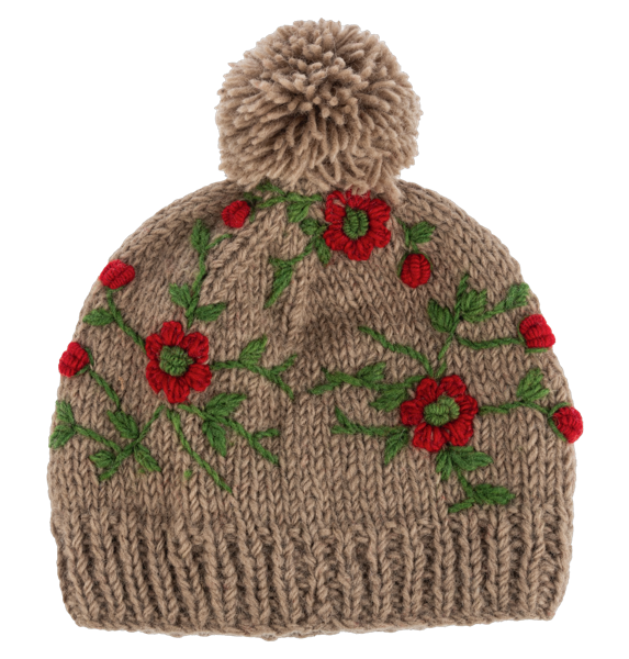 Embroidered Beanie Hats With Pom-Pom