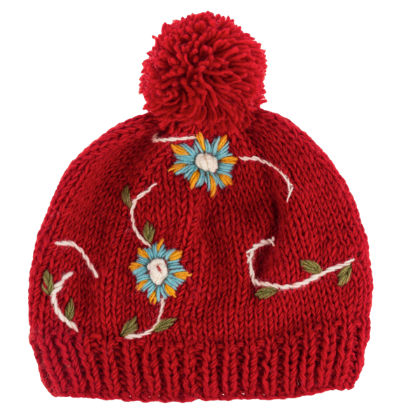 Embroidered Beanie Hats With Pom-Pom