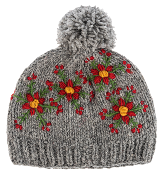 Embroidered Beanie Hats With Pom-Pom