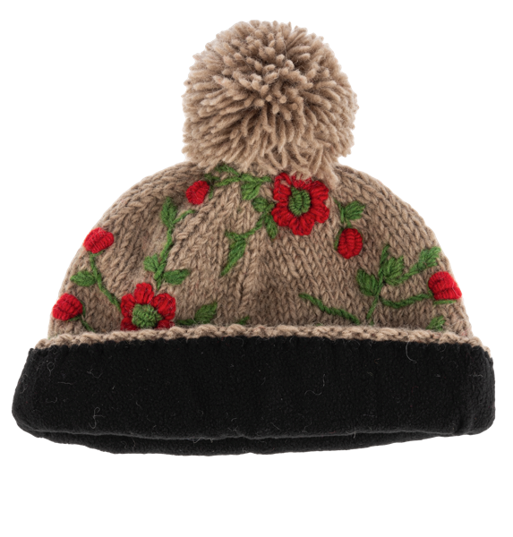 Embroidered Beanie Hats With Pom-Pom
