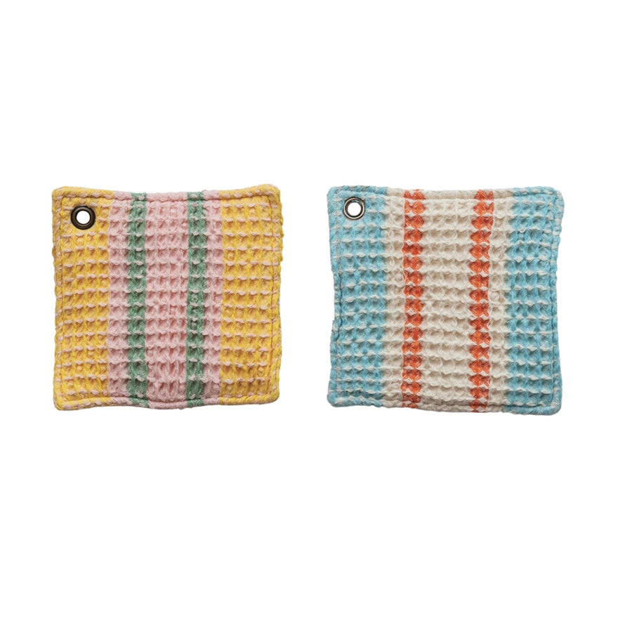 oven Cotton Waffle Weave Pot Holder WithStripes & Metal Grommet