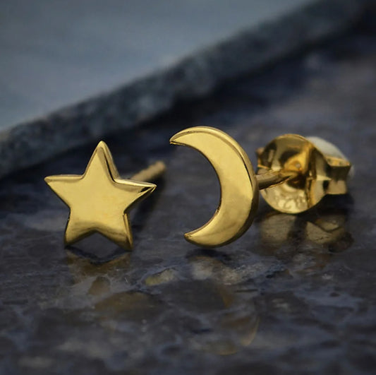 Gold Star And Moon Earrings