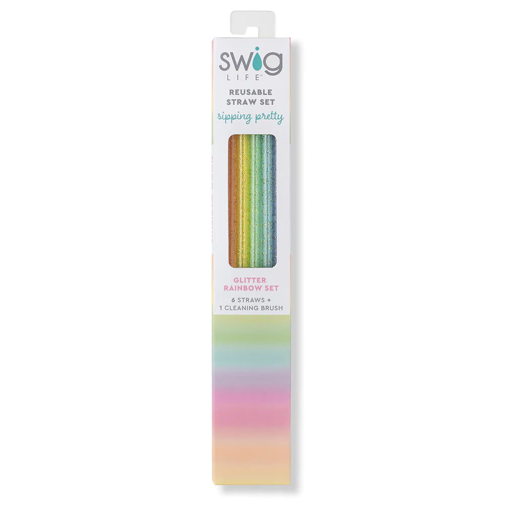 Swig Rainbow Glitter Reusable Straw Set