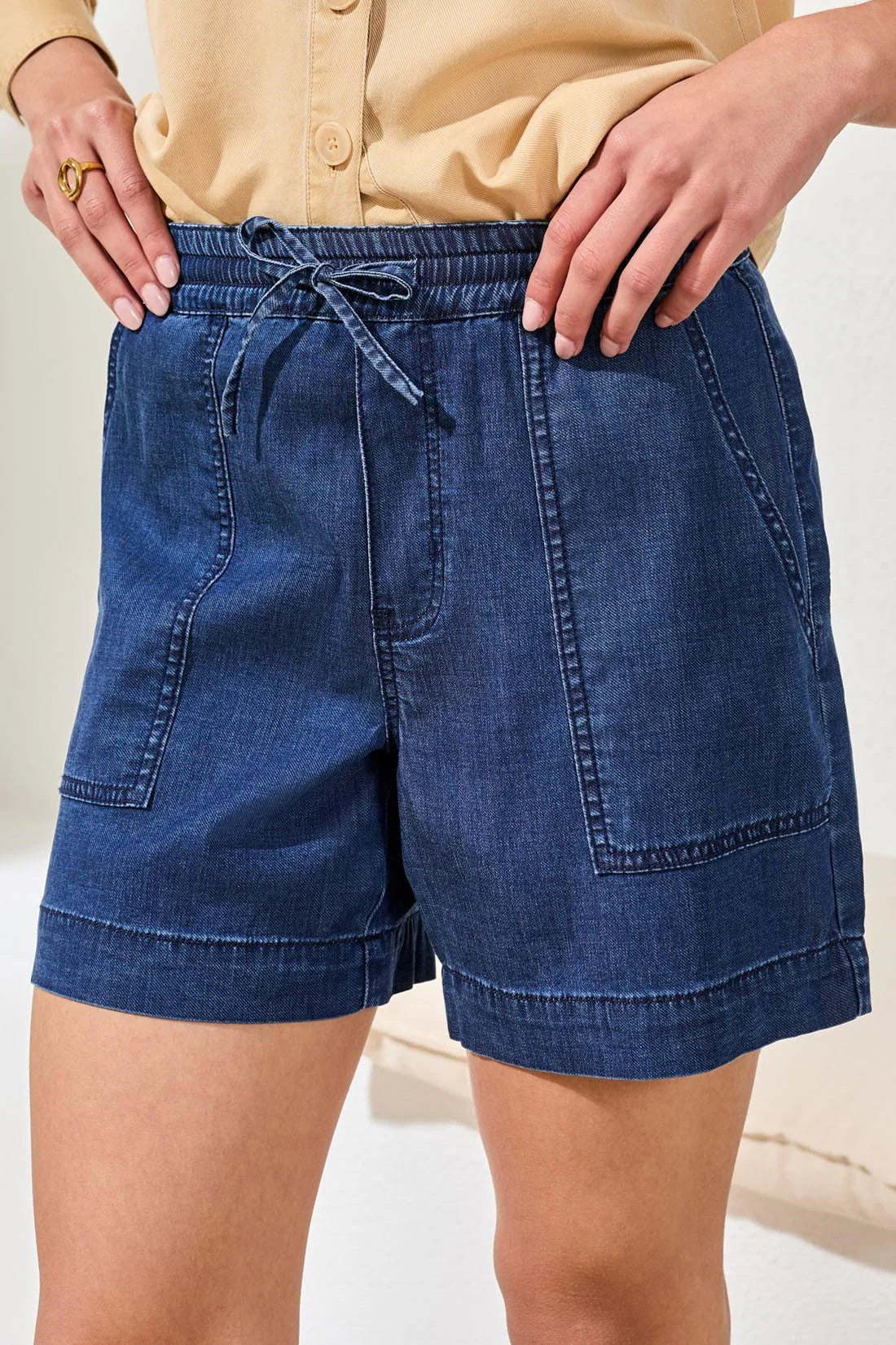 Tribal Soft Drape Denim Audrey Flowy Shorts With Elastic Waist