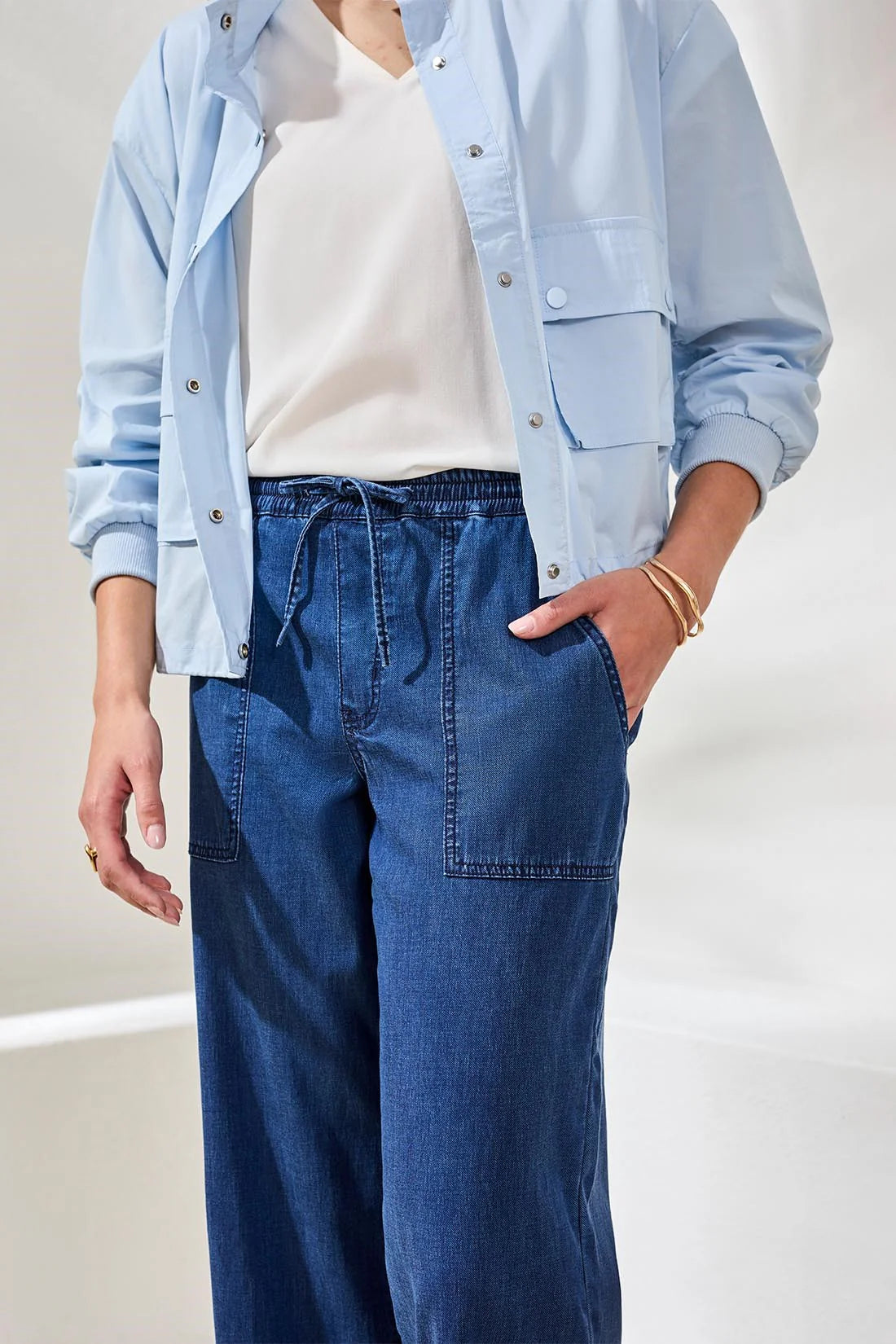 Tribal Soft Drape Denim Audrey Wide-Leg Joggers With Elastic Waist