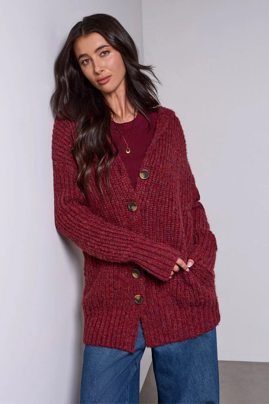 Tribal Blue Thread Oversized Ribbed Knit Cardigan