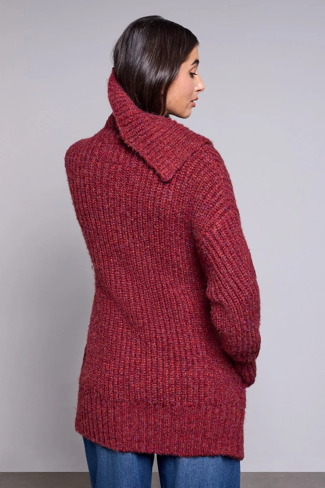 Tribal Blue Thread Oversized Ribbed Knit Cardigan