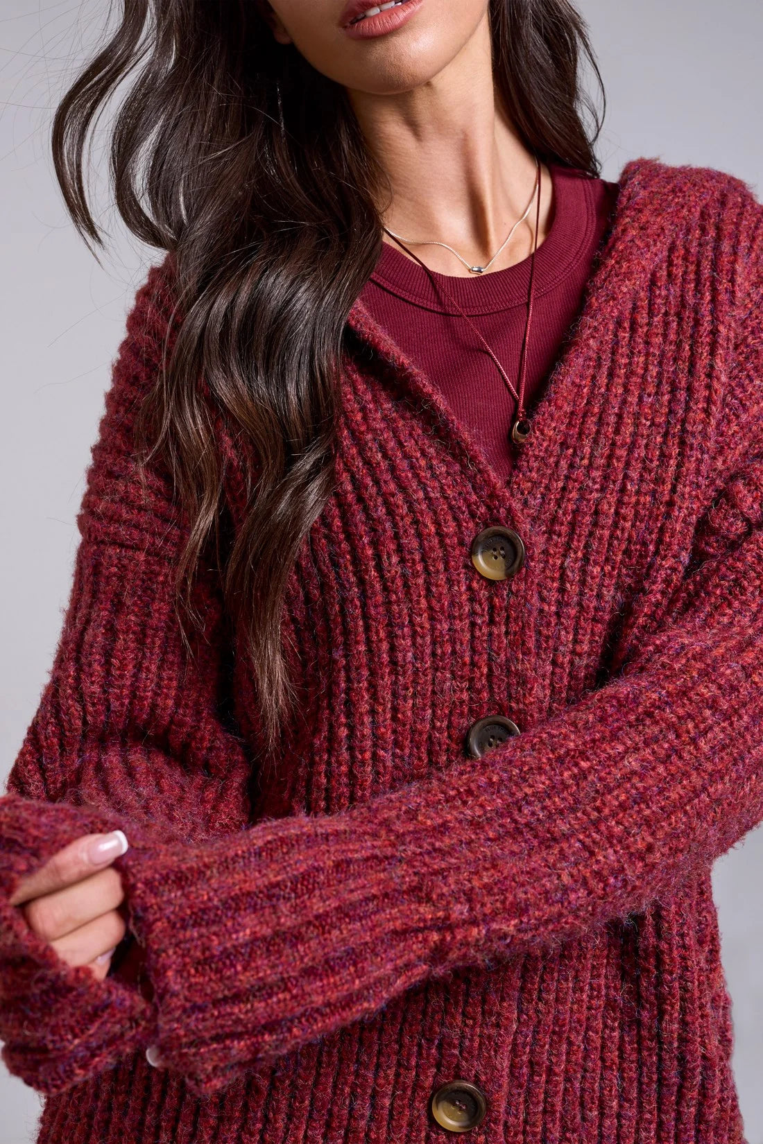 Tribal Blue Thread Oversized Ribbed Knit Cardigan