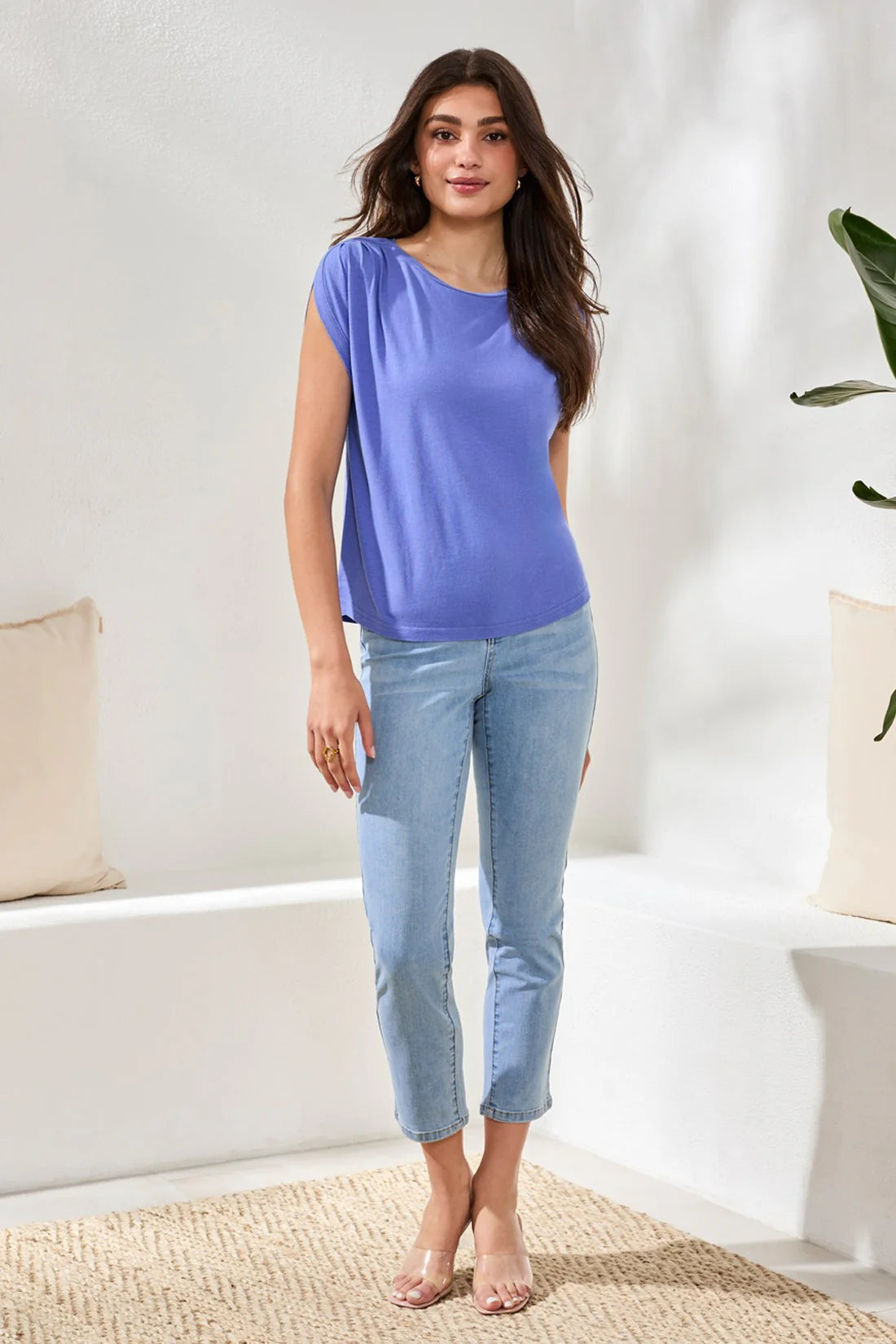 Tribal Boat Neck Cap Sleeve Top