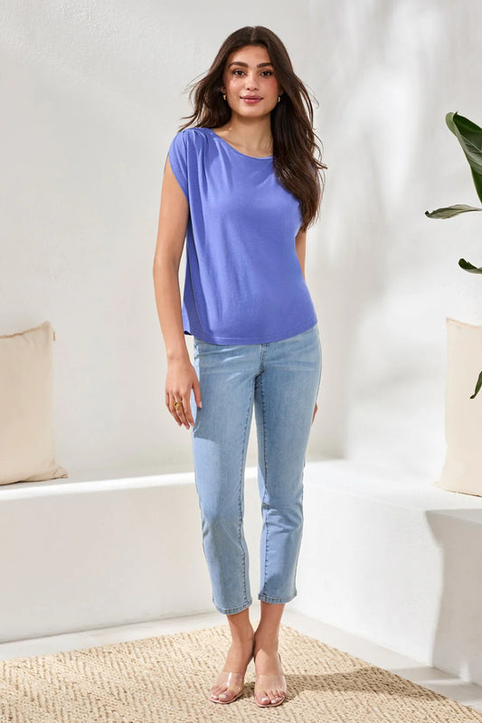 Tribal Boat Neck Cap Sleeve Top