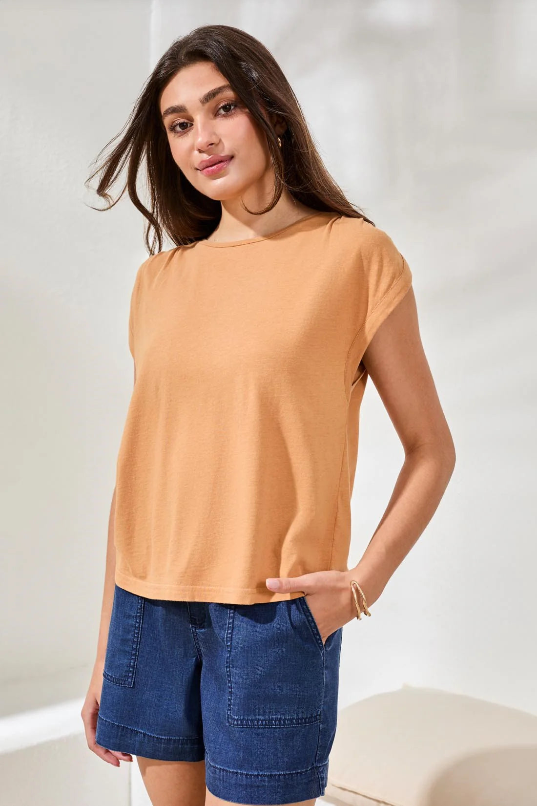 Tribal Boat Neck Cap Sleeve Top